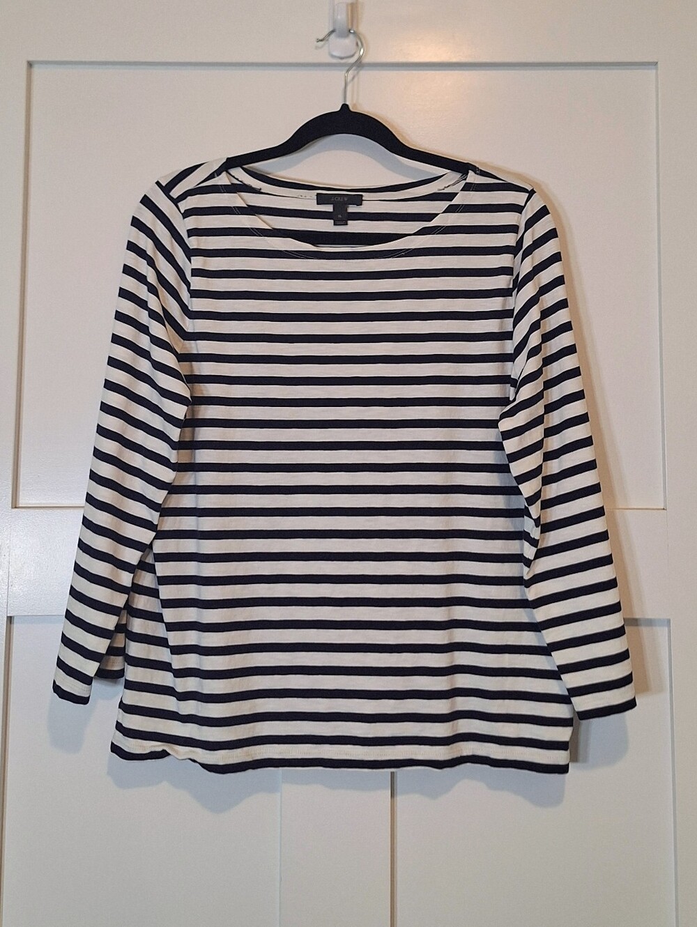 J. Crew Classic Cotton Black & White Striped Top 3/4 Sleeves Size XL Stretch
